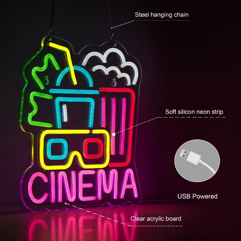 Sinal de néon do cinema, noite - Home Cinema Wall Lights avaliação e preço