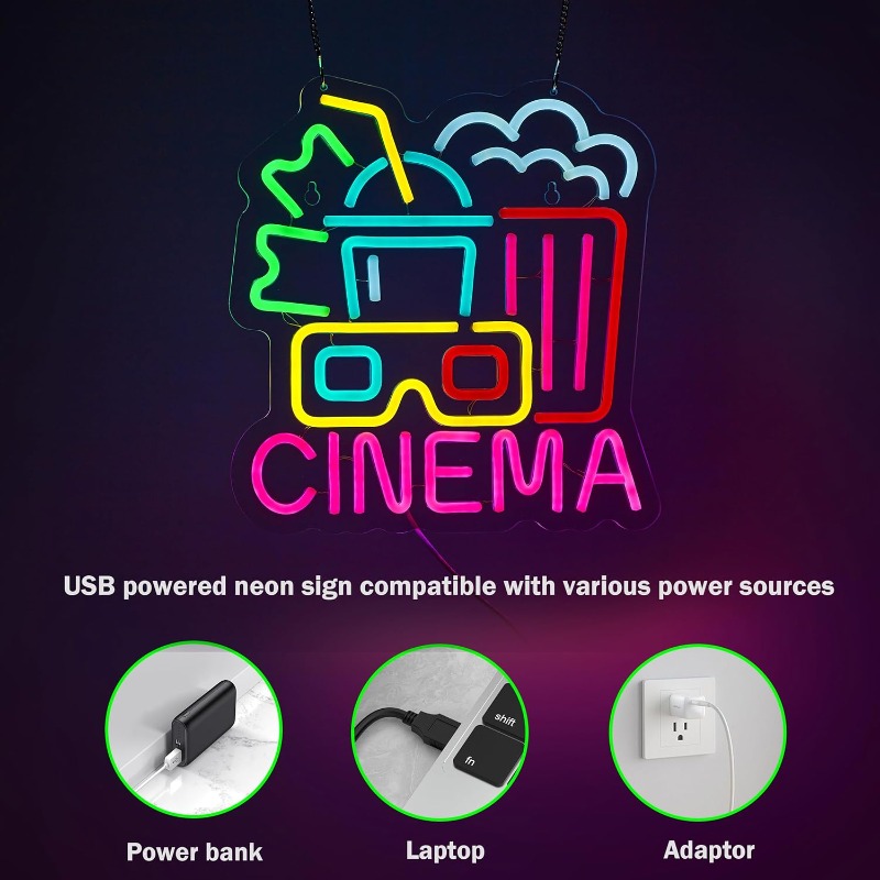 Sinal de néon do cinema, noite - Home Cinema Wall Lights avaliação e preço